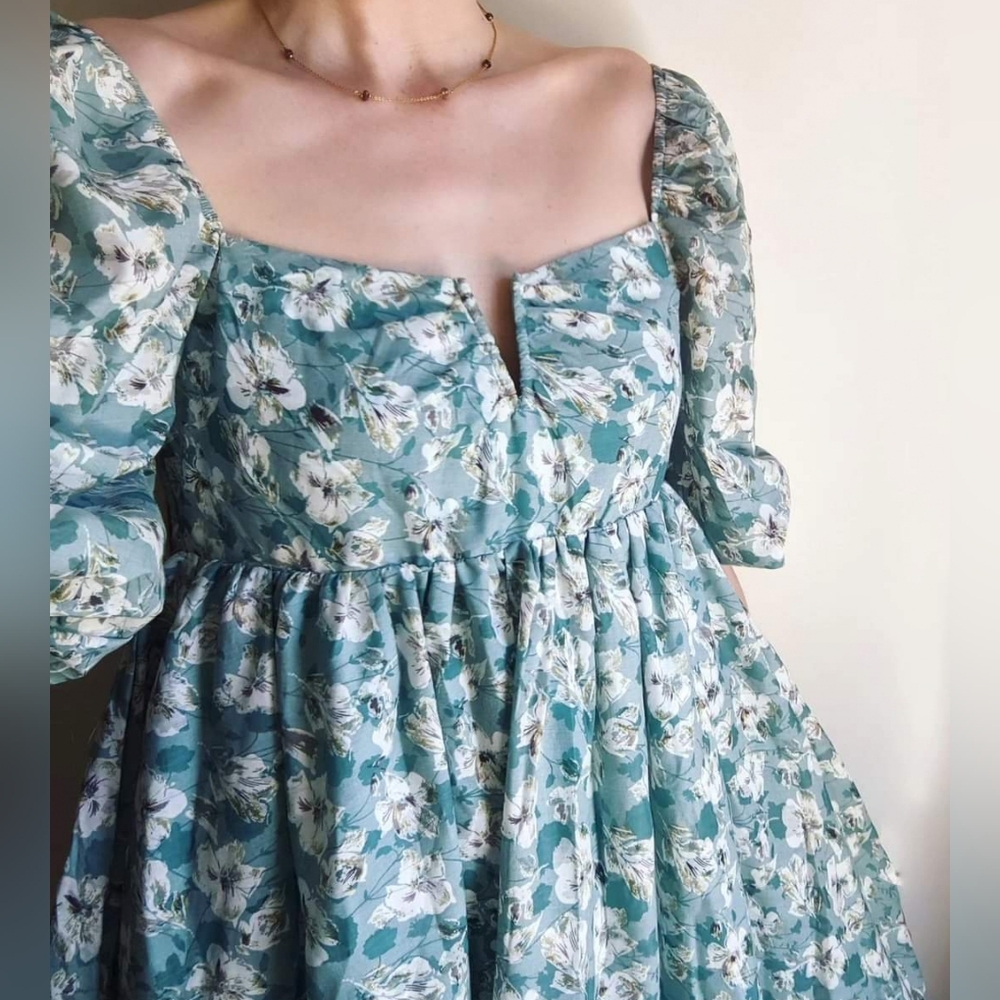 🦋LAST🦋 NWT Storia Green Floral Baby Doll Mini Dress - Picture 6 of 6